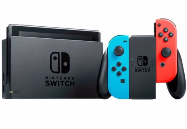 Volledig beeld van: Nintendo Switch spelcomputer met twee controllers